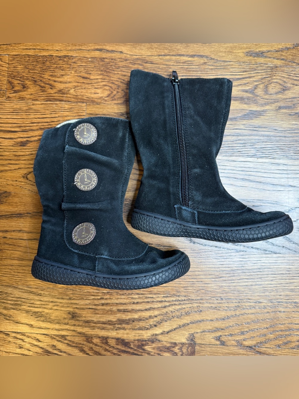 Livie & Luca Girls Tiempo Black Suede Boots Button Accents Zipper Closure 8M